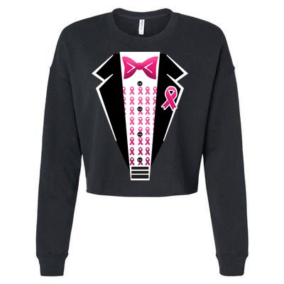 Breast Cancer Ribbon Tuxedo Cropped Pullover Crew