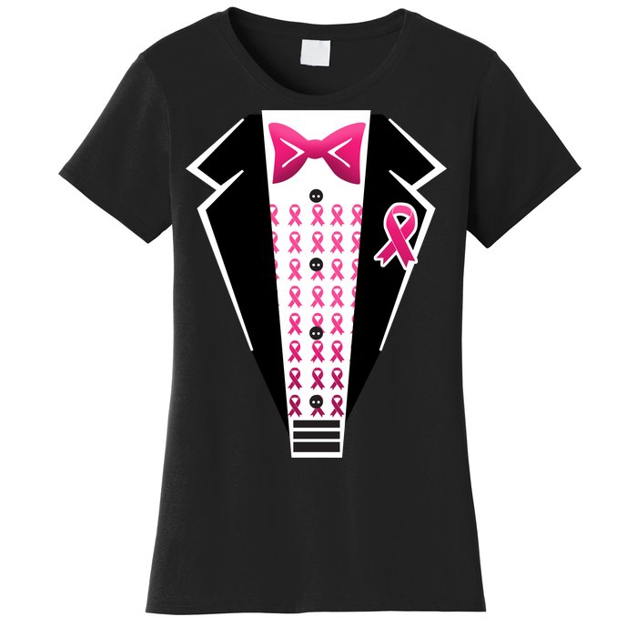 Breast Cancer Ribbon Tuxedo Women's T-Shirt