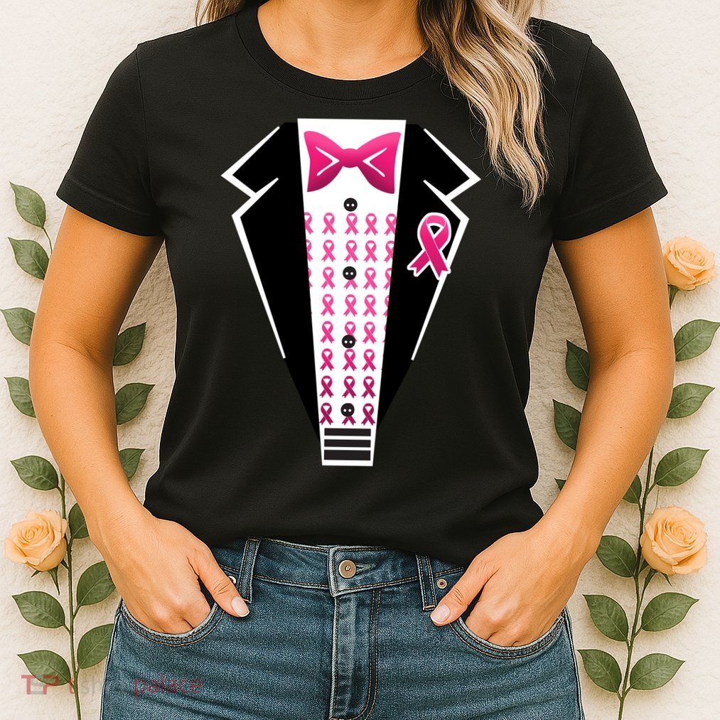 Breast Cancer Ribbon Tuxedo Womens T-Shirt