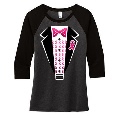 Breast Cancer Ribbon Tuxedo Women's Tri-Blend 3/4-Sleeve Raglan Shirt