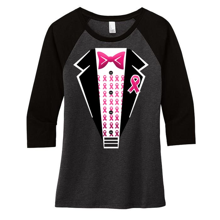 Breast Cancer Ribbon Tuxedo Women's Tri-Blend 3/4-Sleeve Raglan Shirt