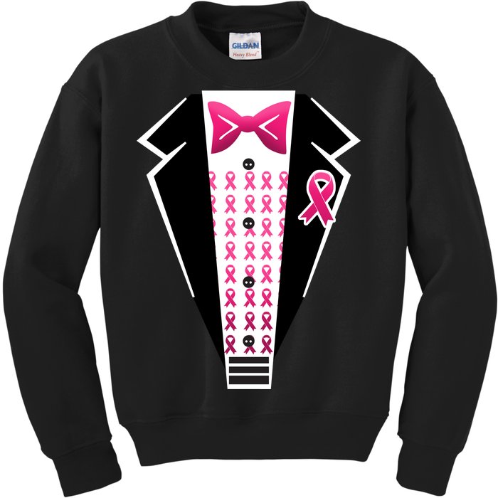 Breast Cancer Ribbon Tuxedo Kids Sweatshirt