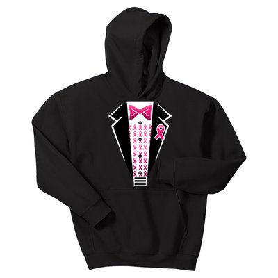 Breast Cancer Ribbon Tuxedo Kids Hoodie