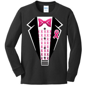 Breast Cancer Ribbon Tuxedo Kids Long Sleeve Shirt