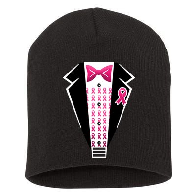 Breast Cancer Ribbon Tuxedo Short Acrylic Beanie