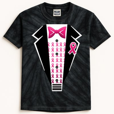 Breast Cancer Ribbon Tuxedo Kids Tie-Dye T-Shirt