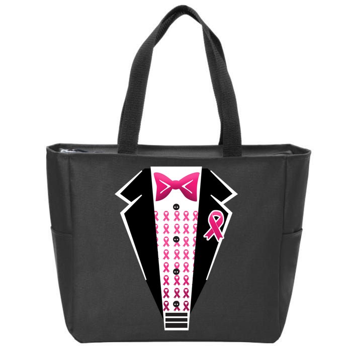 Breast Cancer Ribbon Tuxedo Zip Tote Bag