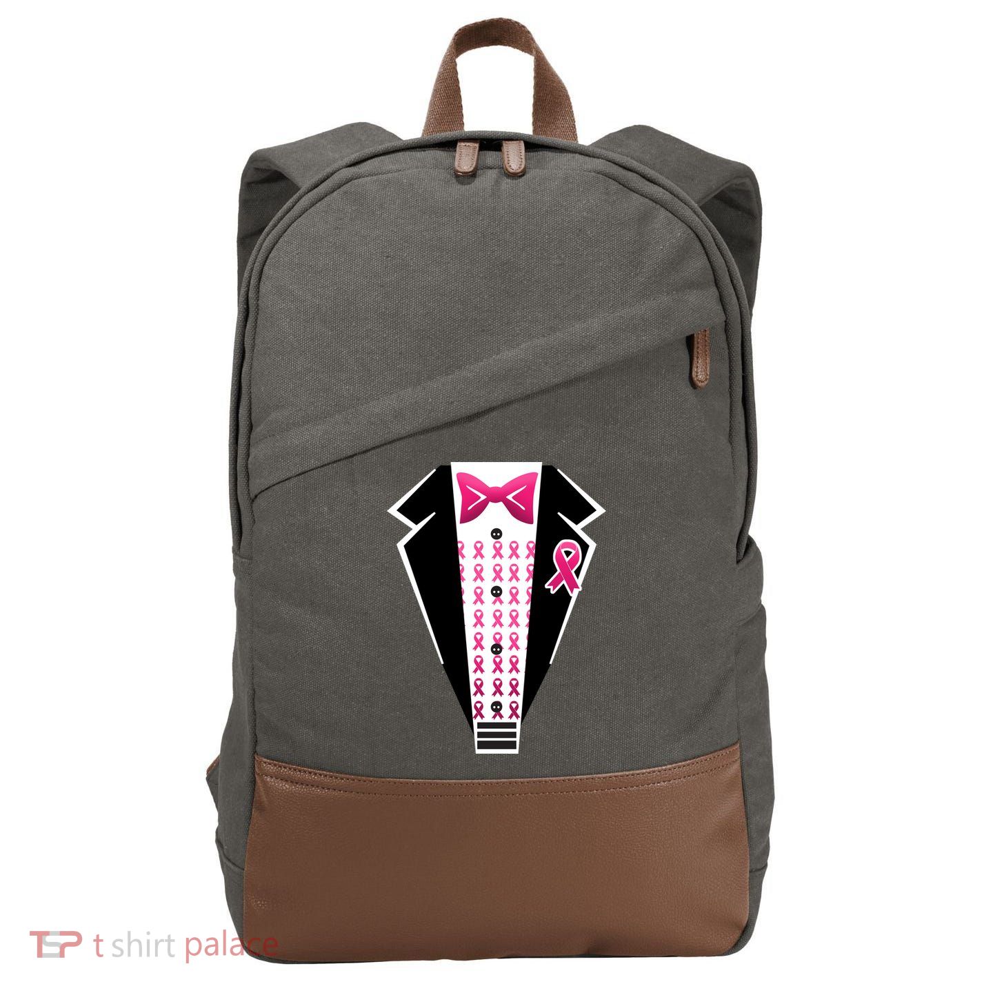 Breast Cancer Ribbon Tuxedo Cotton Canvas Backpack
