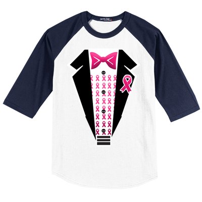 Breast Cancer Ribbon Tuxedo Baseball Sleeve Shirt