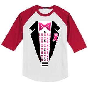 Breast Cancer Ribbon Tuxedo Kids Colorblock Raglan Jersey