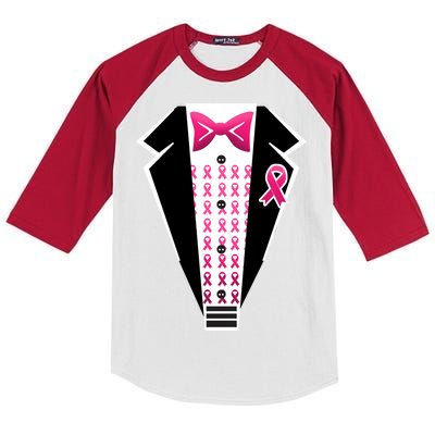 Breast Cancer Ribbon Tuxedo Kids Colorblock Raglan Jersey