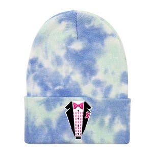 Breast Cancer Ribbon Tuxedo Tie Dye 12in Knit Beanie