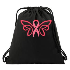 Breast Cancer Ribbon Wings Drawstring Bag