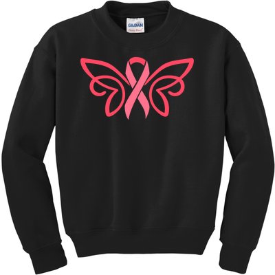 Breast Cancer Ribbon Wings Kids Sweatshirt