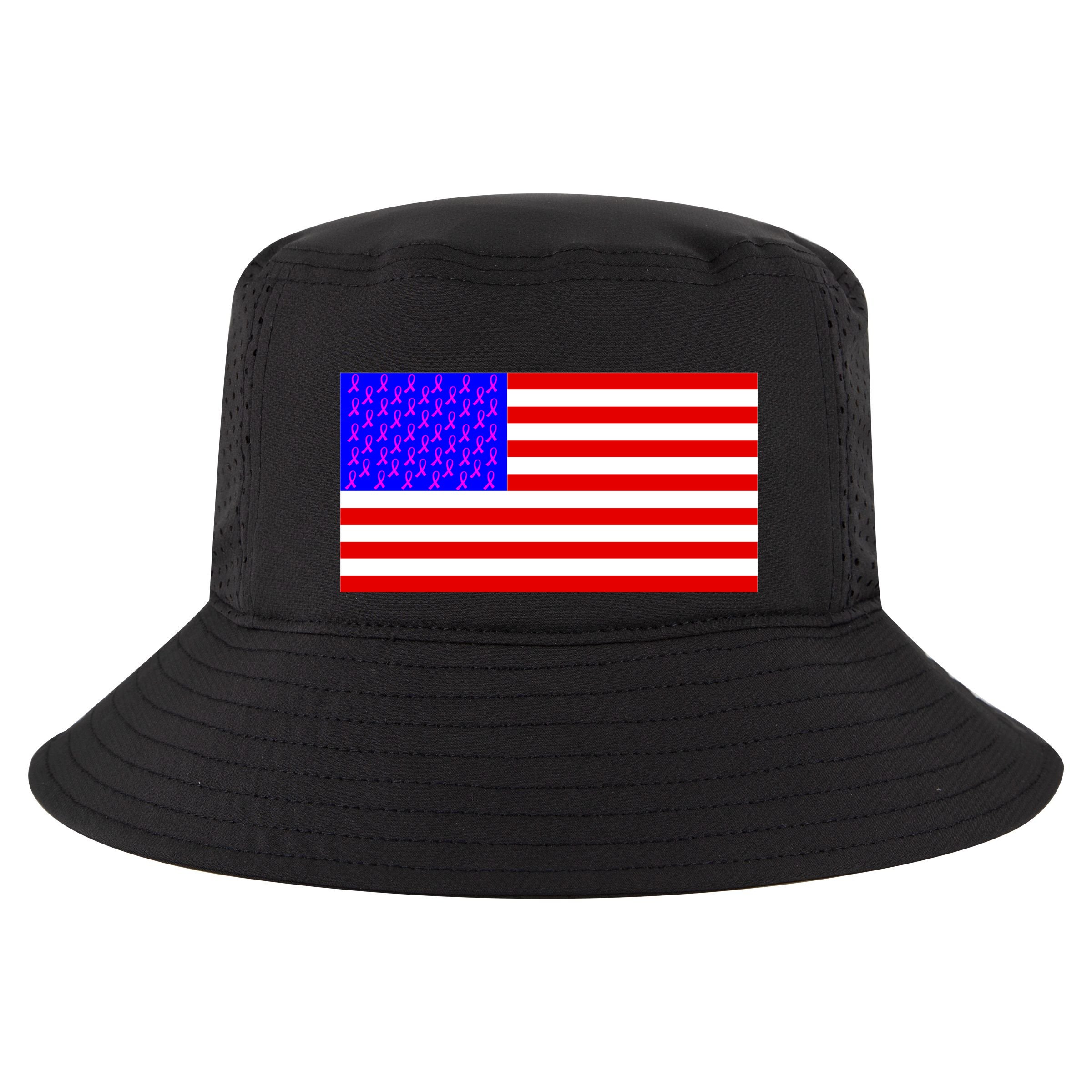 Breast Cancer Ribbons USA Flag Cool Comfort Performance Bucket Hat