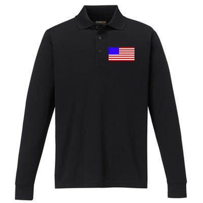 Breast Cancer Ribbons USA Flag Performance Long Sleeve Polo