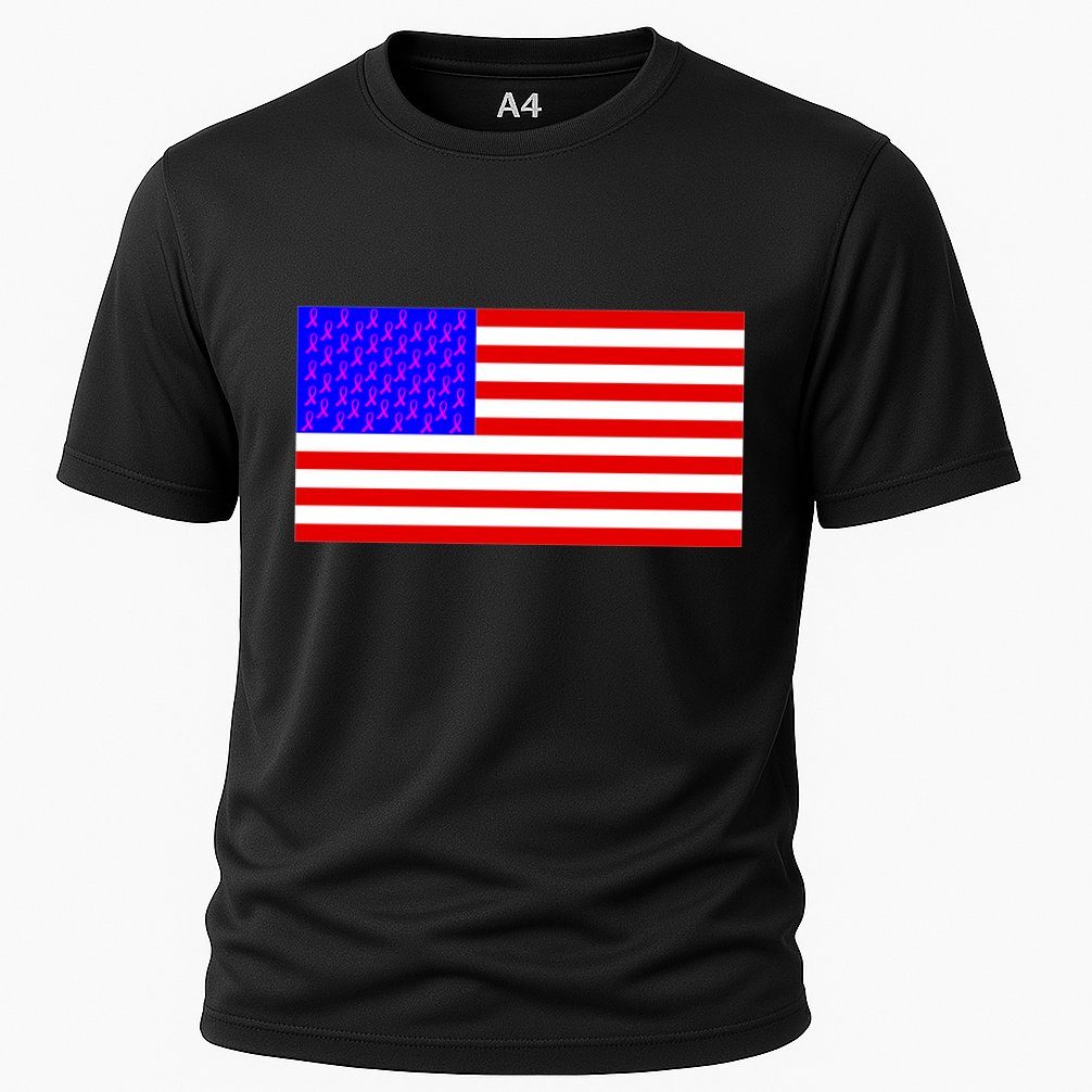 Breast Cancer Ribbons USA Flag Cooling Performance Crew T-Shirt