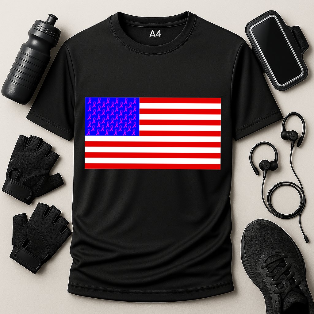 Breast Cancer Ribbons USA Flag Cooling Performance Crew T-Shirt