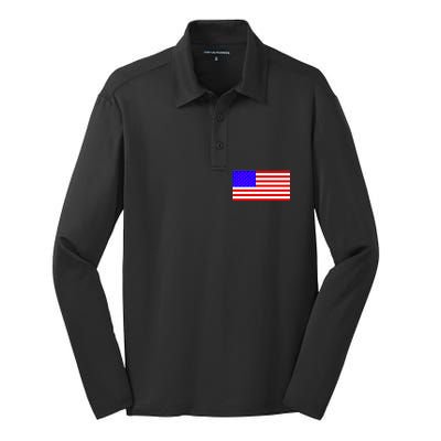 Breast Cancer Ribbons USA Flag Silk Touch Performance Long Sleeve Polo