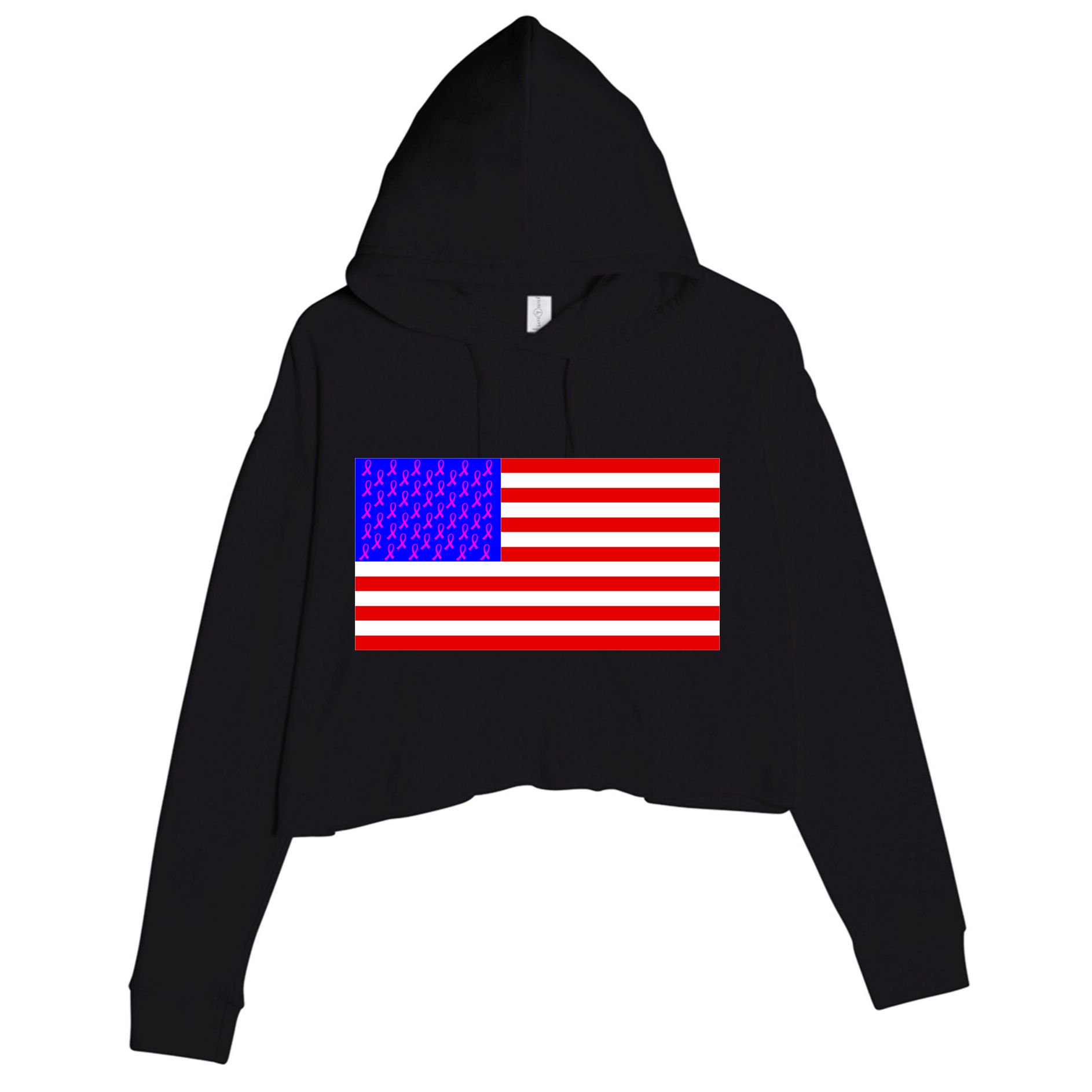 Breast Cancer Ribbons USA Flag Crop Fleece Hoodie