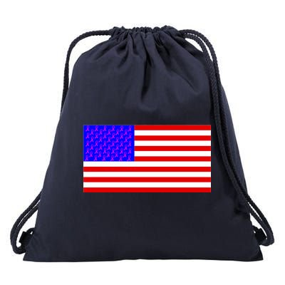 Breast Cancer Ribbons USA Flag Drawstring Bag