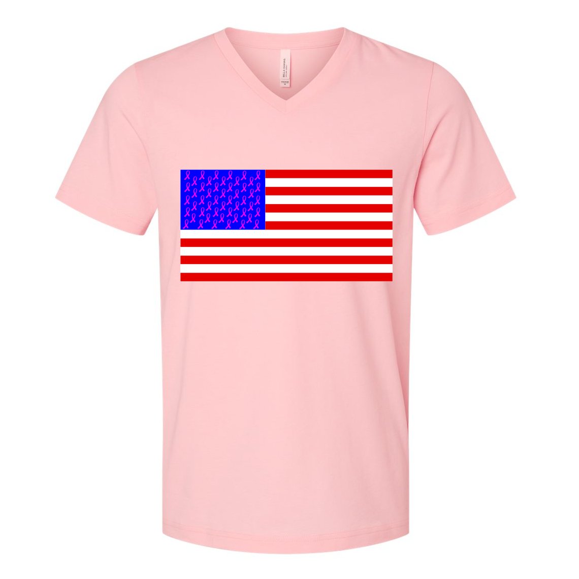 Breast Cancer Ribbons USA Flag V-Neck T-Shirt