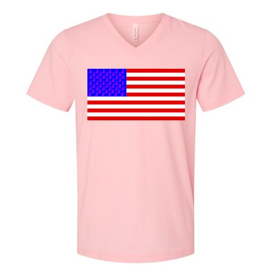 Breast Cancer Ribbons USA Flag V-Neck T-Shirt