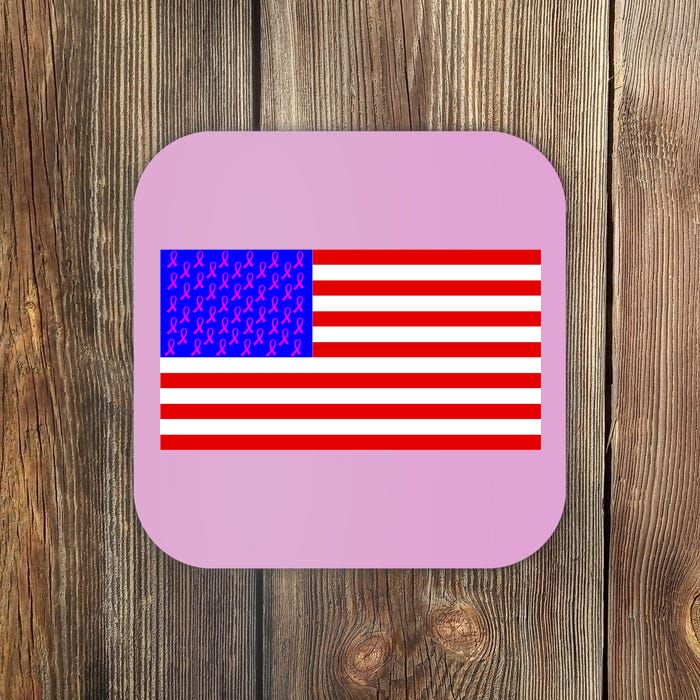 Breast Cancer Ribbons USA Flag Coaster