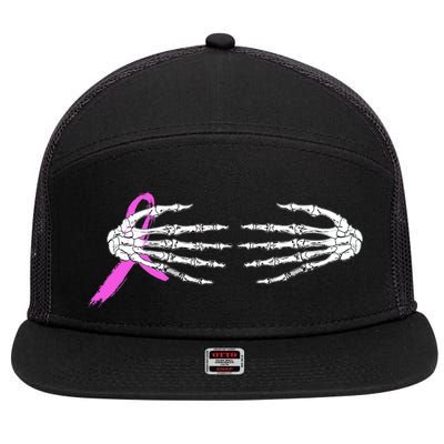 Breast Cancer Skeleton Hands 7 Panel Mesh Trucker Snapback Hat