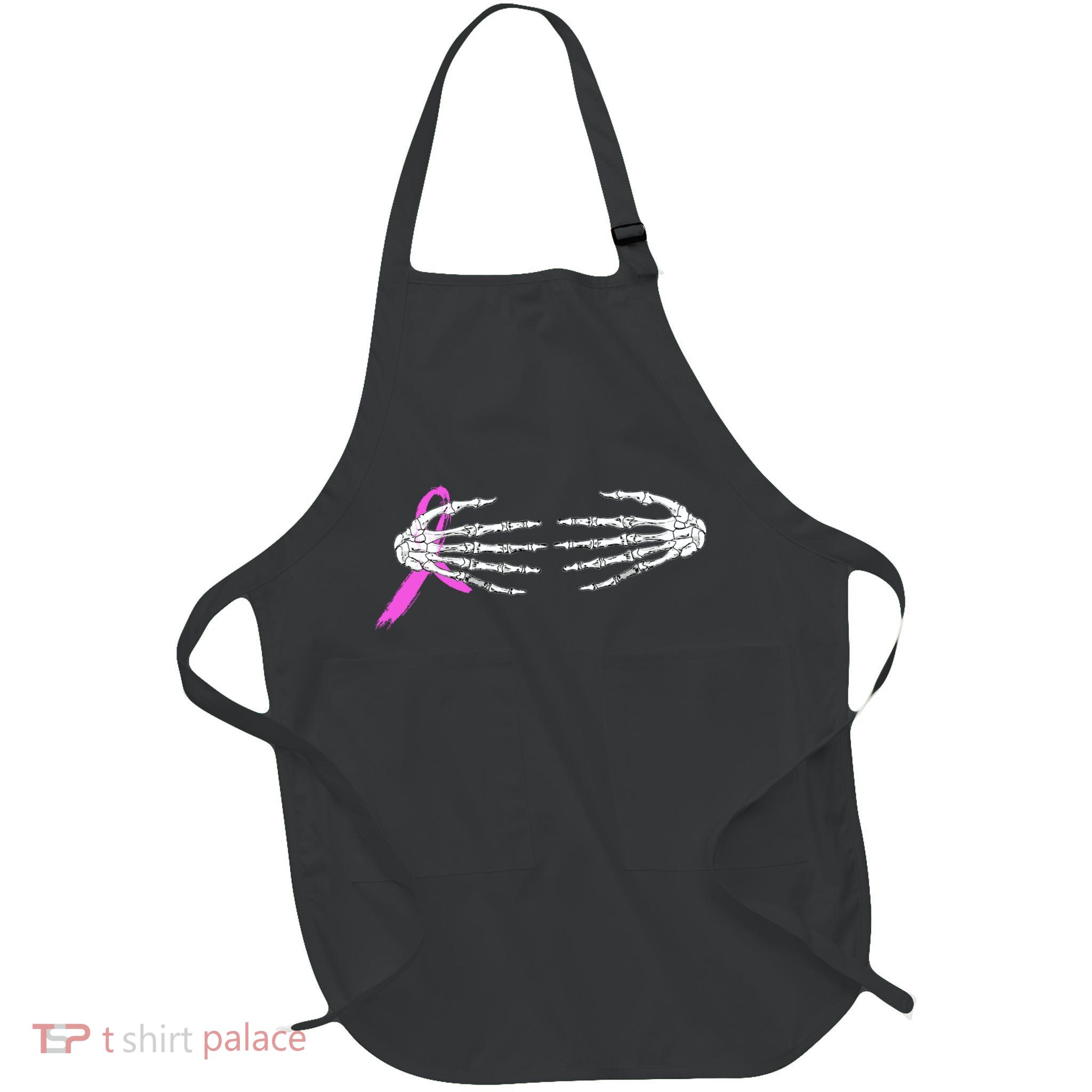 Breast Cancer Skeleton Hands Full-Length Apron With Pockets