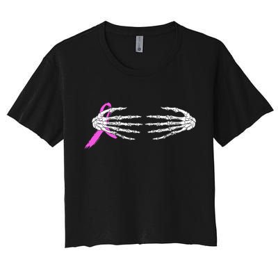 Breast Cancer Skeleton Hands Crop Top