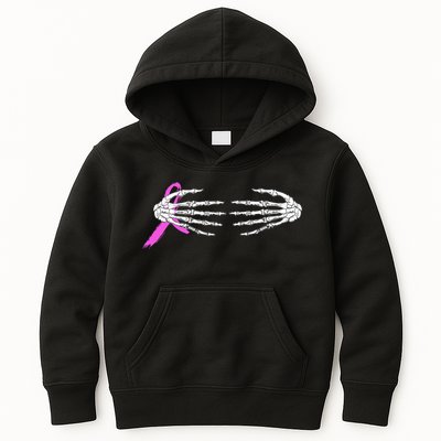 Breast Cancer Skeleton Hands Kids Hoodie