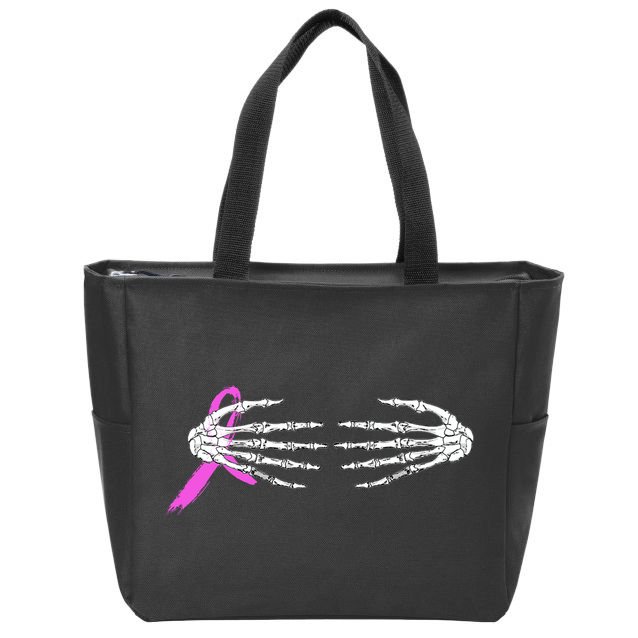 Breast Cancer Skeleton Hands Zip Tote Bag