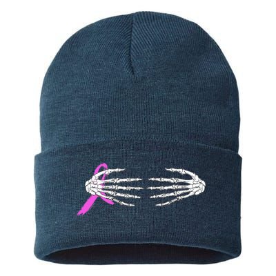 Breast Cancer Skeleton Hands Sustainable Knit Beanie