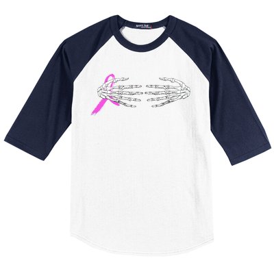 Breast Cancer Skeleton Hands Baseball Sleeve Shirt