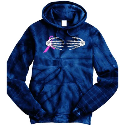 Breast Cancer Skeleton Hands Tie Dye Hoodie