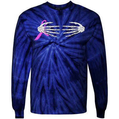 Breast Cancer Skeleton Hands Tie-Dye Long Sleeve Shirt