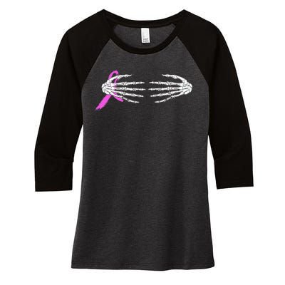 Breast Cancer Skeleton Hands Women's Tri-Blend 3/4-Sleeve Raglan Shirt