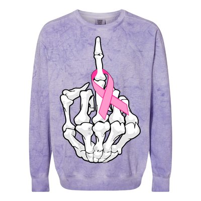 Breast Cancer Skeleton Middle Finger Ribbon Colorblast Crewneck Sweatshirt