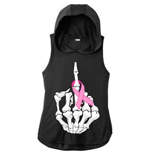 Breast Cancer Skeleton Middle Finger Ribbon Ladies PosiCharge Tri-Blend Wicking Draft Hoodie Tank