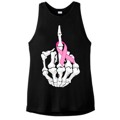 Breast Cancer Skeleton Middle Finger Ribbon Ladies PosiCharge Tri-Blend Wicking Tank