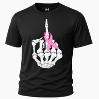 Breast Cancer Skeleton Middle Finger Ribbon Cooling Performance Crew T-Shirt