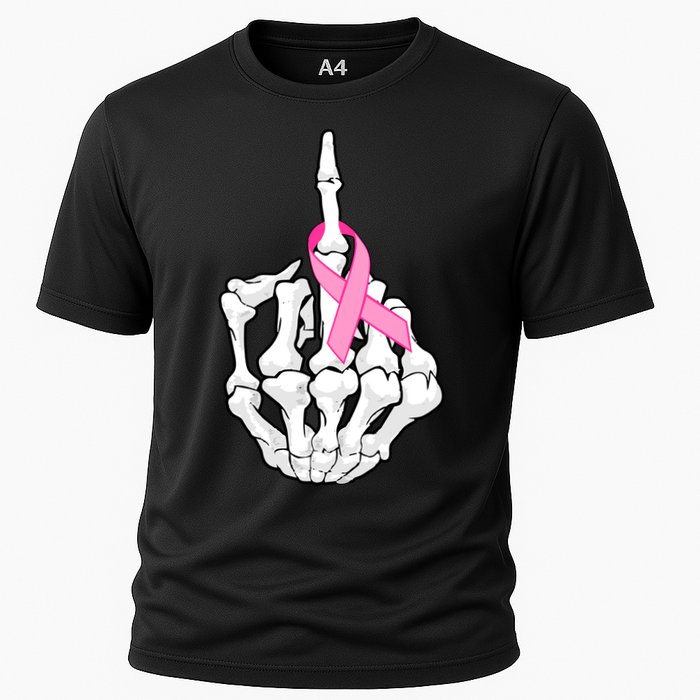 Breast Cancer Skeleton Middle Finger Ribbon Cooling Performance Crew T-Shirt