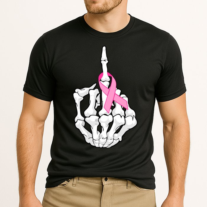 Breast Cancer Skeleton Middle Finger Ribbon Cooling Performance Crew T-Shirt