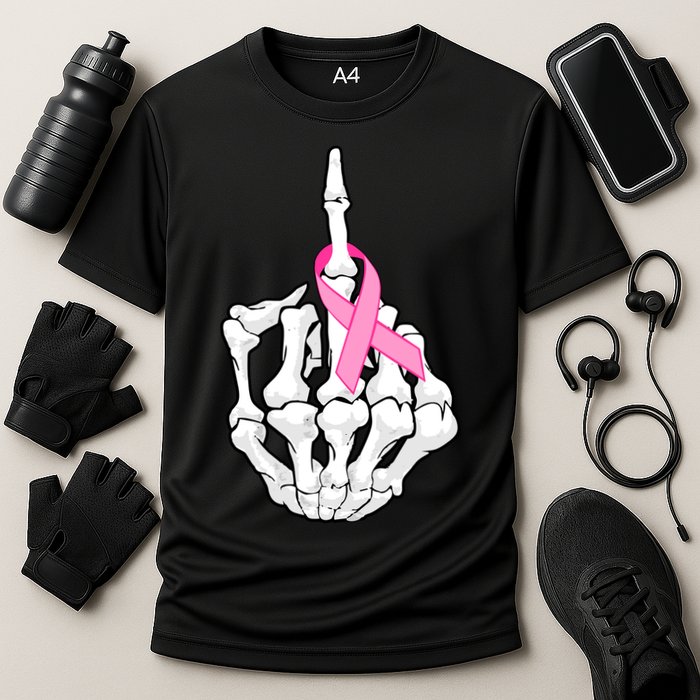 Breast Cancer Skeleton Middle Finger Ribbon Cooling Performance Crew T-Shirt