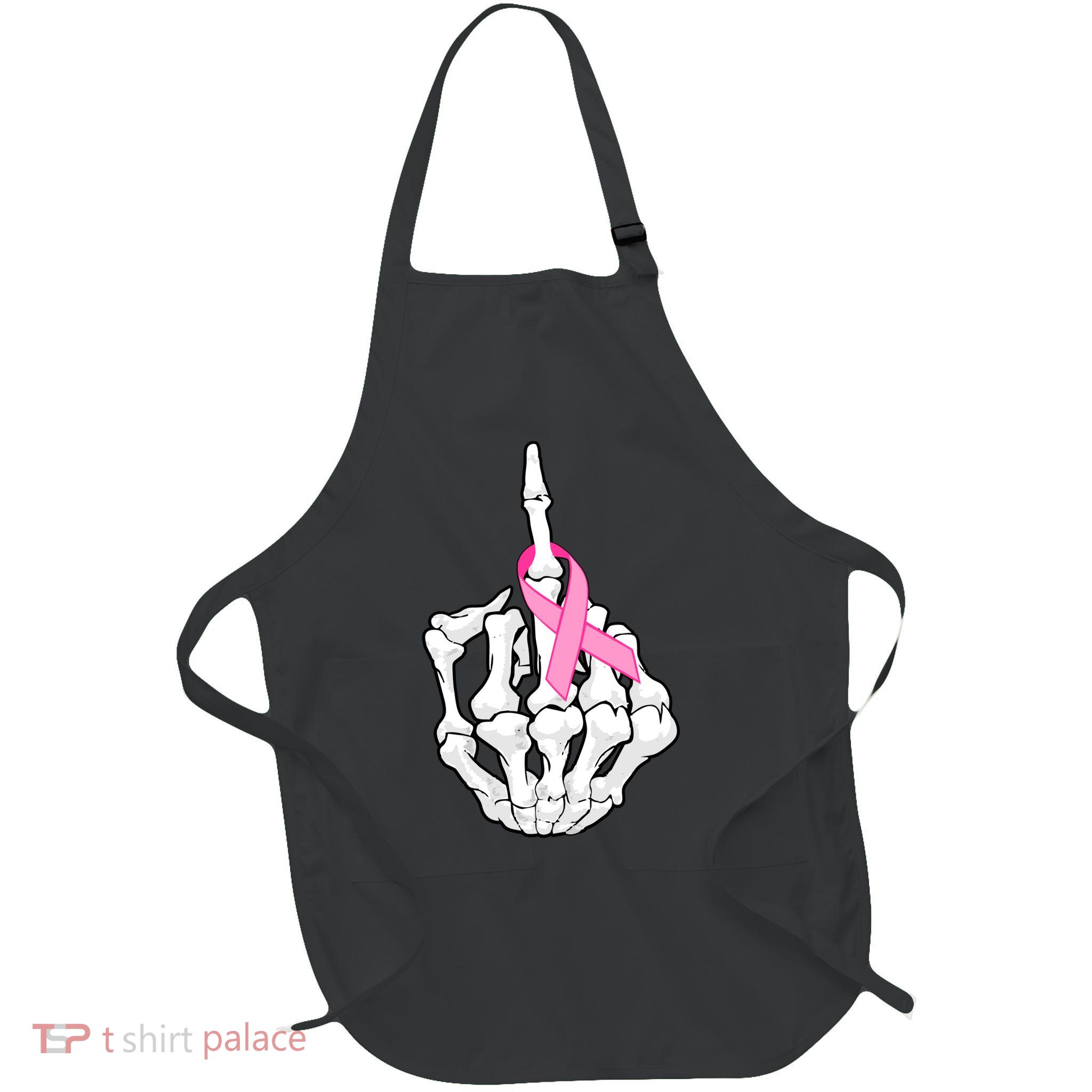 Breast Cancer Skeleton Middle Finger Ribbon Full-Length Apron With Pockets