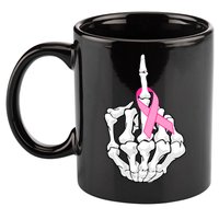 Breast Cancer Skeleton Middle Finger Ribbon 11oz C Handle Ceramic Mug