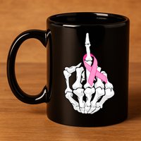 Breast Cancer Skeleton Middle Finger Ribbon 11oz C Handle Ceramic Mug