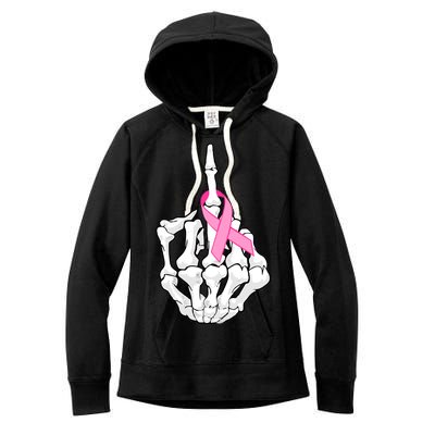 Breast Cancer Skeleton Middle Finger Ribbon Women's Fleece Hoodie