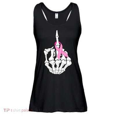 Breast Cancer Skeleton Middle Finger Ribbon Ladies Essential Flowy Tank